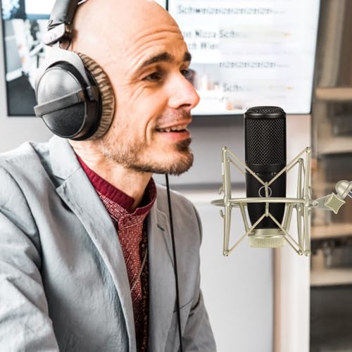 GEEKRIA for Creators Microphone Shock Mount Compatible with AKG P120, P220, Perception 220 P420, P820, P8207, Mic Anti-Vibration Suspension Adapter Clamp Mic Holder Clip (Champagne/Metal)