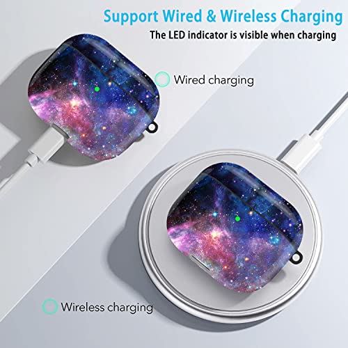Compatible with Airpods 3rd Generation Case - Wonjury Protective Hard Compatible with Airpods 3 Case Cover with Cleaner Kit Women Girls Keychain, Galaxy Marble - color: Galaxy Marble