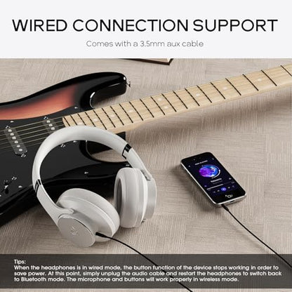 DOQAUS Bluetooth Headphones Over the Ear Wireless with 90H Playtime & 3 EQ Modes, HiFi Deep Bass, Premium Memory Foam & Mic for Travel, Home and Commuting - color: Ice Grey-Matte Textures