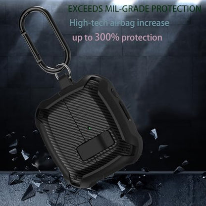 Compatible Samsung Galaxy Buds 3 Pro Case/Bud3 Cover Lock Clip for Men, Military Shell Galaxy Buds Pro 3/ Bud 3 Protective Armor Skin with with Cleaner Kit & Carabiner, Black - color: Black
