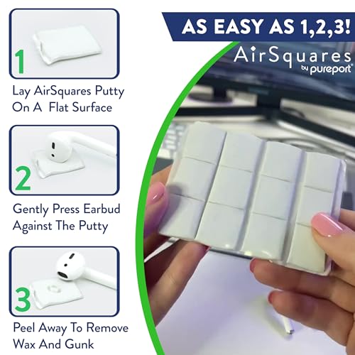 Cleaner Kit for Airpods by AirSquares | the Original Earbud Cleaning Putty Compatible with Airpods & Earbuds, Remove Wax, Dirt & Gunk from Tech Devices, As Seen on NBC's Today Show (12 Pack) | Compatible with Airpods & Earbuds, Removes Wax, Dirt & Gunk, T