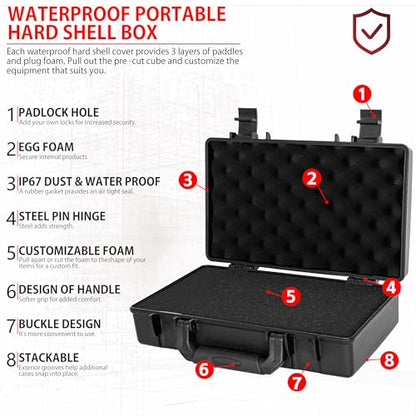 TORIBIO Hard Carrying Case with Foam, Shockproof Storage Box 13.6"x8.3"x2.5" - size: 13.6" x 8.3" x 2.5"