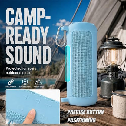 Boobowl Silicone Case for JBL Flip 7 with Shoulder Strap&Carabiner- Sky Blue - color: Sky blue