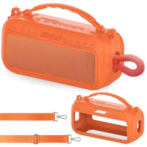 JCHPINE Silicone Cover Case for Bose SoundLink Plus Portable Speaker | Protective Soft Silicone Case with Carrying Handle and Shoulder Strap (Sunset Peach) - color: Sunset Peach