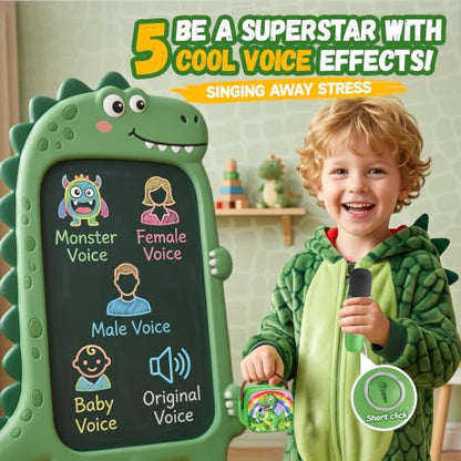 YLL Karaoke Machine for Kids, Portable Mini Speaker with 2 Wireless Microphones, Kids Toy Gifts for Boys Ages 3, 4, 5, 6, 7, 8, 9, 10+ Years Old, 4-12th Birthday Singing Home Family Party - color: Olive-Dinosaur