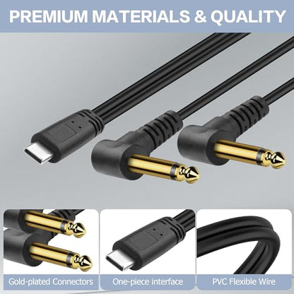 YACSEJAO USB C to 6.35mm TS Audio Cable,1m USB Type C Male to Dual 6.35mm Mono Male 1/4 inch Stereo Splitter Cable for Phone,Laptop,Amplifier,Mixer (Right Angle) - style: Right Angle