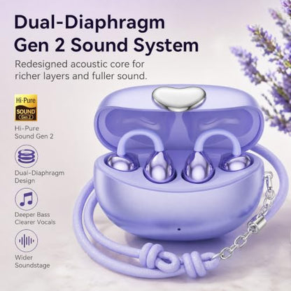 Clip-On Earbuds Bluetooth 6.0 Open Ear Headphones, 6H Playtime Wireless Ear Buds for Women Small Ears, Lightweight Clip for Glasses & Running, IPX7 Waterproof,Purple - color: Purple