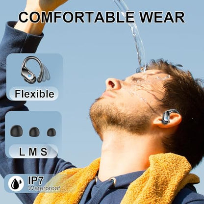 Wireless Earbuds, Sport Bluetooth 5.4 Headphones 2026 New Bluetooth Earbuds with 75Hrs Stereo, 4 ENC Mic, Noise Canceling Over-Ear Buds with Earhooks, IP7 Waterproof Earphones for Workout/Running/Gym - color: A-Black