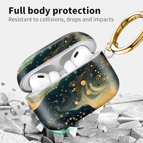 Compatible with Airpod pro 2nd/1st Generation Case Cover with Gold Round Keychain Cute Pattern Hard & Anti Slip Cover for Men Women & Girls（Starry Sky） - color: Starry Sky