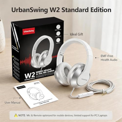 3.5mm Wired Headphones with Mic, Over-Ear, for School, Teen & Adult, White - color: White