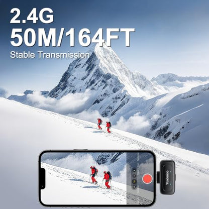 Mini Wireless Microphone for iPhone Android Tablets - color: 2TX+1 C RX+1 Lightning Adapter+Charging Case