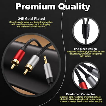 RCA to 3.5mm Cable 3ft, 2RCA Male to Aux Audio Adapter, 2-Pack | RCA to 1/8 Headphone Jack Hi-Fi Sound Auxiliary Y Splitter Cord for MP3, Speakers, Smartphone, Tablets, DVD Player