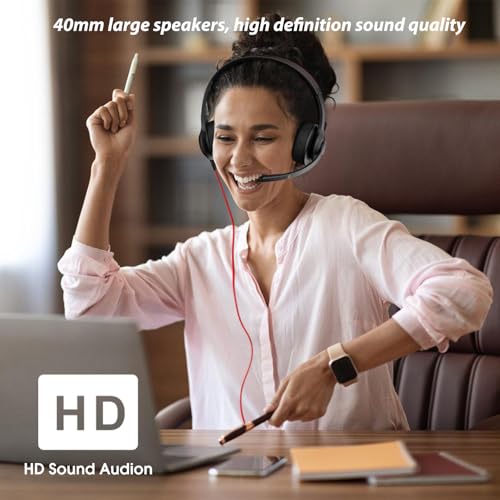 USB Headset with Microphone for PC/Laptop, Wired Headphones with Noise Cancelling Mic, USB C & USB A, All-day Comfort, Lightweight Computer Headset for Home Office, Call Center, School, Remote Work