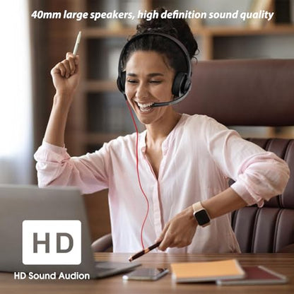 USB Headset with Microphone for PC/Laptop, Wired Headphones with Noise Cancelling Mic, USB C & USB A, All-day Comfort, Lightweight Computer Headset for Home Office, Call Center, School, Remote Work