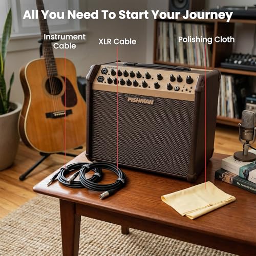 Fishman Loudbox Artist 120-Watt Acoustic Guitar Combo Amplifier Bundle with Gearlux XLR Cable, Instrument Cable, and Austin Bazaar Polishing Cloth - size: Artist 120W
