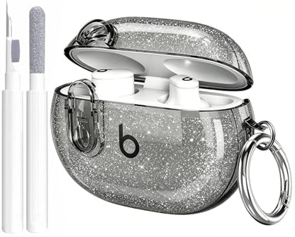 Beats Studio Buds/Studio Buds Plus Case Cover Clear 2021/2023 Men Lock Clip with Cleaner Kit, GARTOO Protective Case for Women Girls Kids Black Glitter - color: Black Glitter