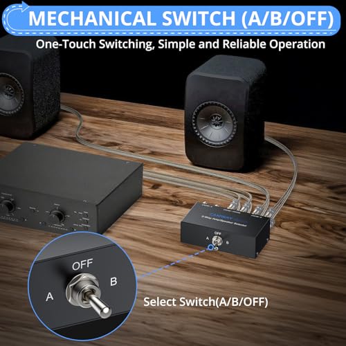 CAMWAY 2-Way Amplifier Speaker Selector Switch Box,Connect 2 Amps to 1 Speaker Pair or 1 Amp to 2 Speaker Pairs, A/B/Off No Need Power,Amp Speaker Switcher for Home Party Garage Music Studio Audio - size: 4.7x3inch