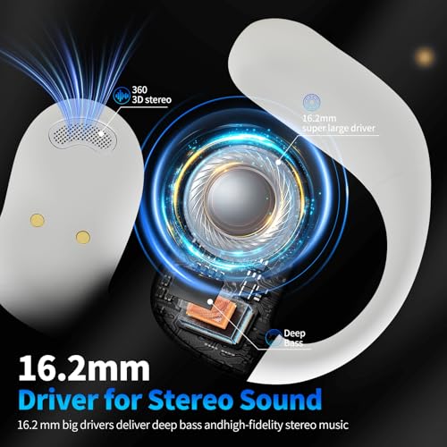 Open Ear Headphones with Touchscreen, Over Ear Bluetooth Earbuds, White - color: White