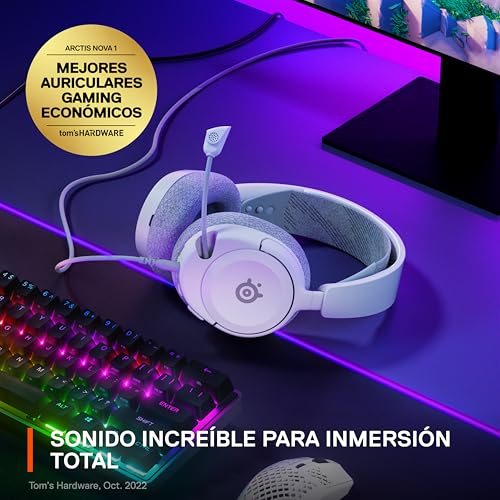 SteelSeries Arctis Nova 1 Multi-System Gaming Headset — Hi-Fi Drivers — 360° Spatial Audio — Comfort Design — Durable — Ultra Lightweight — Noise-Cancelling Mic — PC, PS5/PS4, Switch, Xbox - White - color: White, style: Nova 1