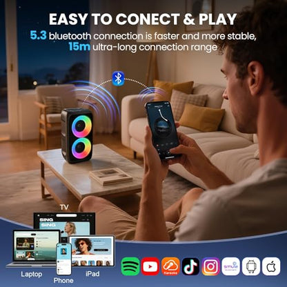 Bluetooth Speaker with 3 Wireless Microphones, Portable Party Speaker for Adults & Kids with Lights, Speakers Bluetooth Wireless, Floorstanding Speakers Support TWS/AUX/USB/TF Card for Home Party Gift - size: 3 Mics