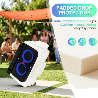 Speaker Case for JBL PartyBox 310/320, Protective Storage Bag, White | Speaker Cover with Bottomless Design, Accessory Pockets, Padded Lining, Dust & Scratch Resistant for Outdoor Travel, Bag Only