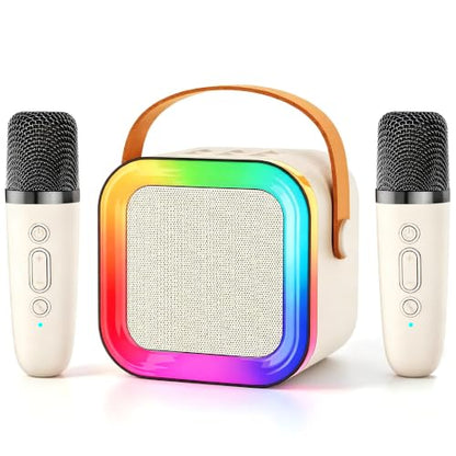 Kids Karaoke Machine Toy Ages 3-12, 2 Wireless Mics BT Speaker, Cream | Voice Changer, LED Party Lights, Duets, BT 5.3, Mini Rechargeable Portable, Christmas Birthday Gifts for Toddler Boys & Girls - color: Cream - 2
