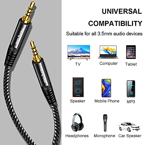 3.5mm Male to Male Audio Cable 12 ft,4 Pole Hi-Fi 3.5mm Aux Stereo Cable TRRS Male to Male Audio Cable, Aux Cord for Headphones, PS4,Phone, Tablets, Headset, PC, Laptop and More (12FT/4M) - size: 12 ft