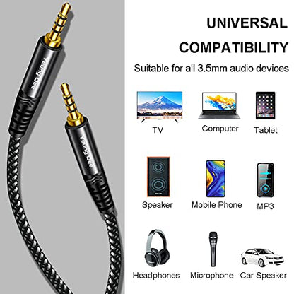 3.5mm Male to Male Audio Cable 40 ft,4 Pole Hi-Fi Stereo 3.5mm Aux Cable TRRS Male to Male Audio Cable, Aux Cord for Headphones, PS4,Phone, Tablets, Headset, PC, Laptop and More (40FT/12M) - size: 40 ft