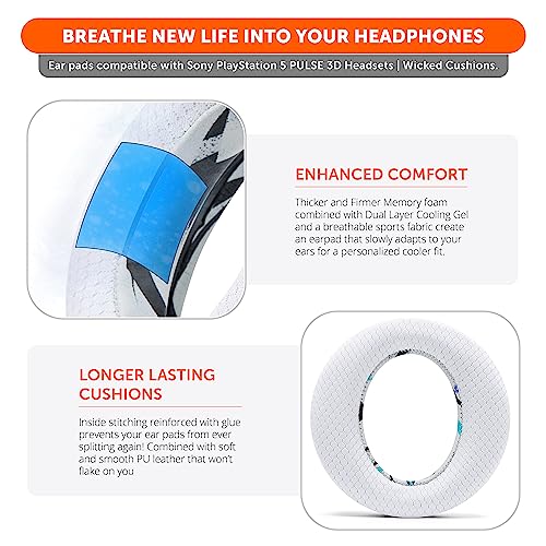 WC Freeze Pulse 3D - Cooling Gel Earpads for Sony PS5 Pulse 3D | Made by Wicked Cushions | Thicker Cushion & Wider Opening | 90's White - color: 90's White