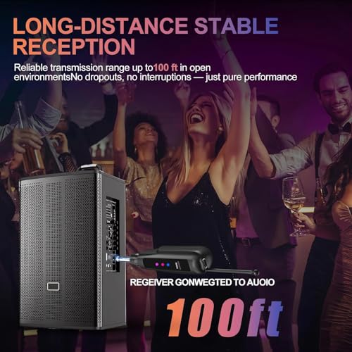 Aveek Wireless Microphone 2-Pack, 100ft Range,10Hs Battery for Karaoke - color: Gray