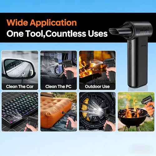 Electric Air Duster 150000RPM - Replaces Compressed Air Cans, 3-Speed Cordless Mini Blower with Fast Charging, Reusable Dust Remover for Computer, Keyboard, Car & Home