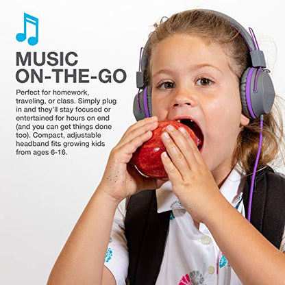 JLab JBuddies Studio Kids Wired on-Ear Headphones with mic, Volume Limiter, Folding, Graphite/Purple - color: Graphite / Purple, size: Headphones