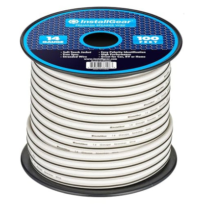 Speaker Cable - 14 Gauge AWG (100ft - White) - White Speakers Wire Cable - Speaker Wire for Outdoor, Automotive, and Marine