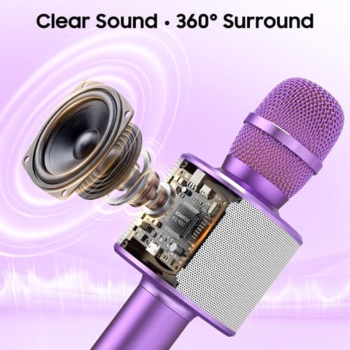 BONAOK Wireless Bluetooth Karaoke Microphone, 3-in-1 Portable Handheld Mic Speaker Machine for All Smartphones, for Girls Boys Kids Adults All Age Q37(Light Purple) - color: Light Purple