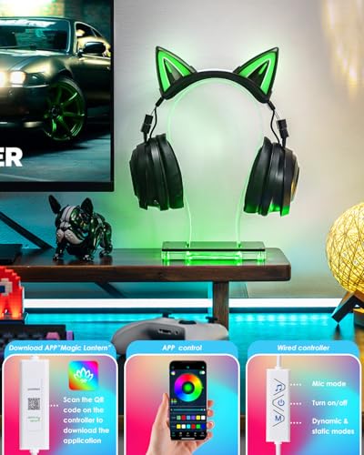 HAYVAN LED Gaming Headphone Stand - RGB Headset Holder for Desk with 60,000+ Colors & App Control, Premium Acrylic USB Light for Gamers