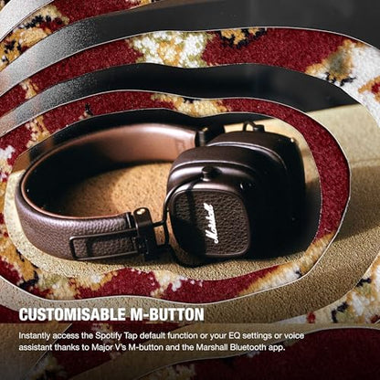 Marshall Major V Wireless On-Ear Bluetooth Headphones - 100+ Hr Playtime | Detachable Audio Cable | Microphone for Calls | Lightweight, Foldable Design for Travel - Brown - color: Brown