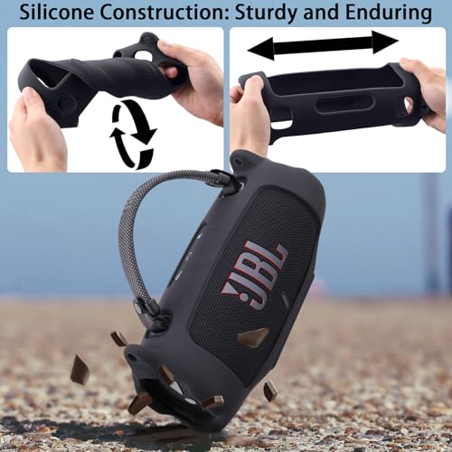 khanka for JBL Charge 6 Waterproof Portable Bluetooth Speaker Silicone Case,Soft Protective Sleeve Cover with Shoulder Strap for JBL Charge 6 Speaker (Black) - color: Black