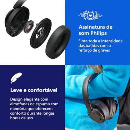 PHILIPS H6509 Wireless Headphones, Over-Ear Bluetooth 5.3 Headphones with Noise Canceling Pro, Dynamic Bass, 70H Battery Life, Fast Charging, Soft Ear Cups, Multipoint Connectivity, App Control