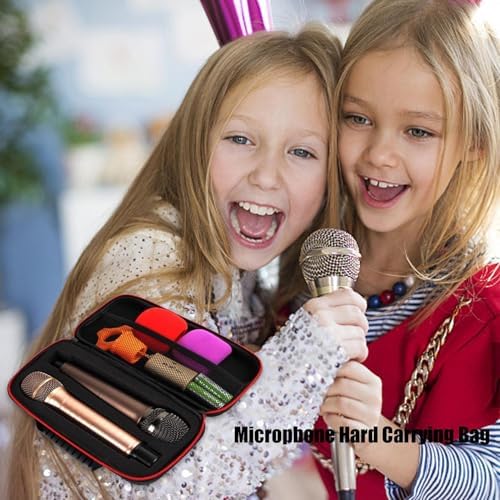 2 Slots Wireless Microphone Carrying Case, Travel Microphone Bag with Handle/Mesh Pocket for Accessories, EVA Hard Shell Microphone Storage Case Organizer for Wireless Mic System Handheld Microphones