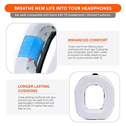 WC Freeze A40 - Hybrid Fabric Cooling Gel Earpads for Astro A40 TR | Made by Wicked Cushions | Improved Durability, Thickness & Sound Isolation | 90s White - color: 90s White