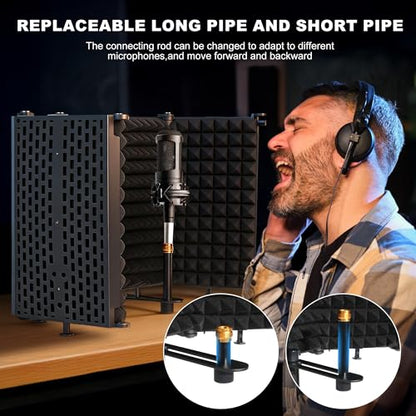 Microphone Stand With Isolation Shield,Recording Studio Equipment | With Foldable Mic Shield With Sound Insulation For Recording Studio, Podcasts,Broadcasting - size: Standard Edition