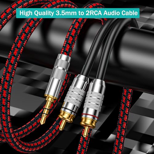 RCA to 3.5mm Cable 3.2FT, Aux to RCA Headphone Male to Male Jack Adapter Audiophile Braided Gold Plated Audio Y Cord for Smartphones,Tablets,Speakers,MP3,HDTV and More - size: 3.2FT, style: Straight 3.5mm to 2 RCA