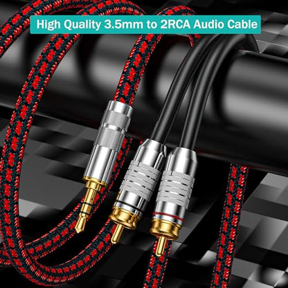 RCA to 3.5mm Cable 9.8FT, Aux RCA Male Audio Cable Jack Adapter Audiophile Gold Plated Braided Audio Y Cord for Smartphones,Tablets,Speakers,MP3,HDTV - size: 9.8FT, style: Straight 3.5mm to 2 RCA