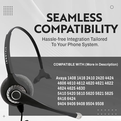 INNOTALK Phone Headset Compatible with Avaya 5620 5621 5625 6416 6424 QE4610 9404 9406 9408 9504 9508, QD Headset Adapter Cable + Noise Cancel Supersonic Monaural Desk Phone Headset - size: Superb Monaural