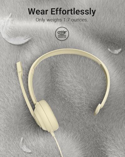 NUBWO HW02 USB Headset with Microphone Noise Cancelling &in-line Control, Ultra Comfort Computer Headset for Laptop pc, On-Ear Wired Office Call Center Headphone for Boom Skype Webinars (Apricot) | Ultra Comfort Computer Headset for Laptop pc, On-Ear Wire