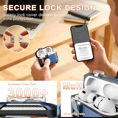 for AirPods Pro 3 Case with Lock Magnetic Lid MagSafe, Blue | Compatible Apple AirPods Pro 3, Compatible MagSafe, Protective Case with Cleaner Kit & Carabiner, Powerful Drop Protection - color: FK-Blue, size: Airpods Pro 3