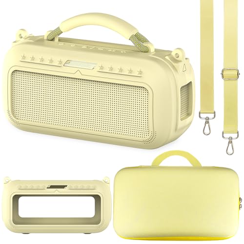 JCHPINE Silicone Cover and Carrying Case for Bose SoundLink Max Speaker | Protective Cases for SoundLink Max Speaker Accessories, Soft Silicone Cover and Hard Case with Shoulder Strap (Yellow) - color: Yellow Case