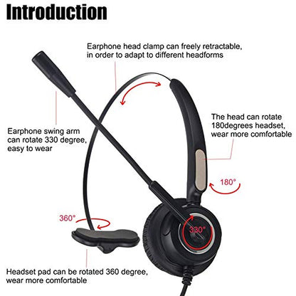 TriPro 4 Pin RJ9 Telephone Headset for Landline Desk Phones (H510-RJ)