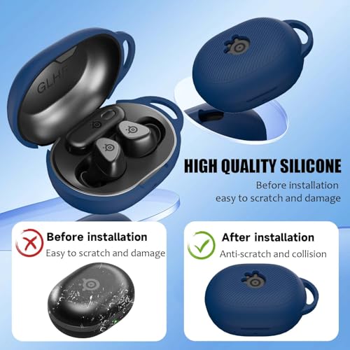 for Steelseries Arctis Gamebuds Silicone Case, Unisex Soft Protective Gamebuds Case, Only Compatible with Steelseries Gamebuds with Carabiner, Dark Blue - color: Dark Blue
