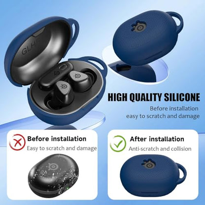 for Steelseries Arctis Gamebuds Silicone Case, Unisex Soft Protective Gamebuds Case, Only Compatible with Steelseries Gamebuds with Carabiner, Dark Blue - color: Dark Blue